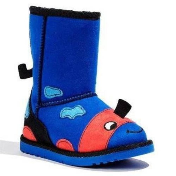 Toddler Winter Boots 6 Dinosaur Blue Fur Lined Pull On Side Zip Jumping Beans - Picture 1 of 4